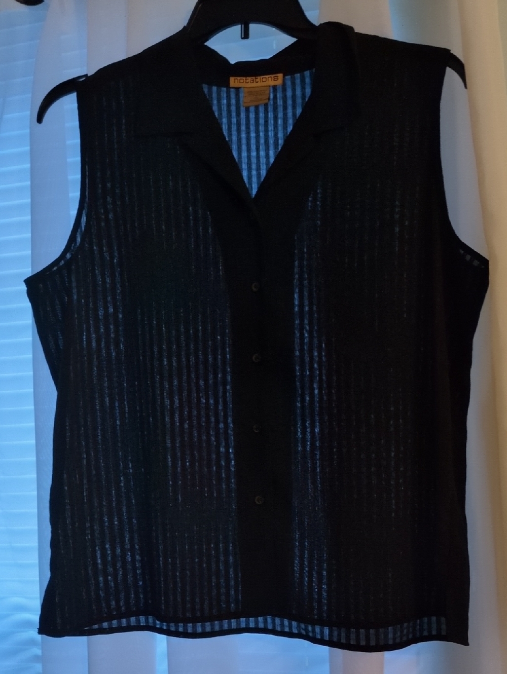 Notations Black Sheer Button-Up Sleeveless Tank